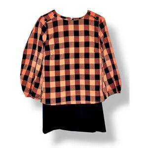 DO+BE Bubble Sleeves Orange  Blouse Shirt Women's M & Navy 100% Wool Ski…